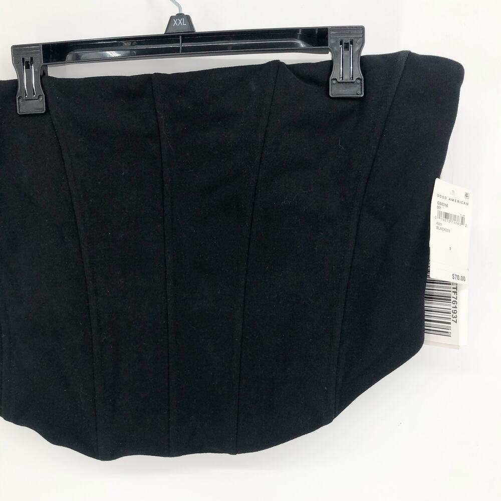 GOOD AMERICAN Sueded Fleece Corset Top 5-XXL Black Side Zipper 100% Cotton NWT - Picture 5 of 12
